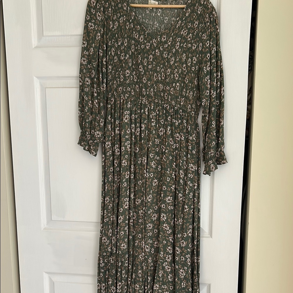 Roolee Green and White Bishop Sleeve Sundress